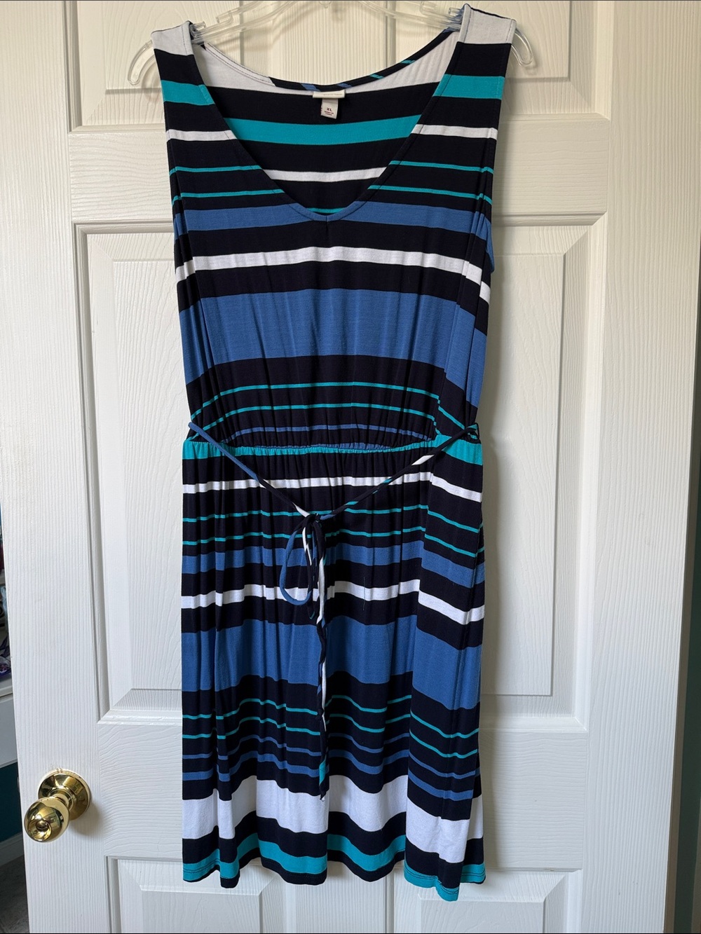 Merona Navy, Blue, Teal & White Striped Dress